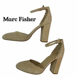 Marc Fisher Cream Suede Ankle Strap Heeled Mary Janes EUC Size 7.5